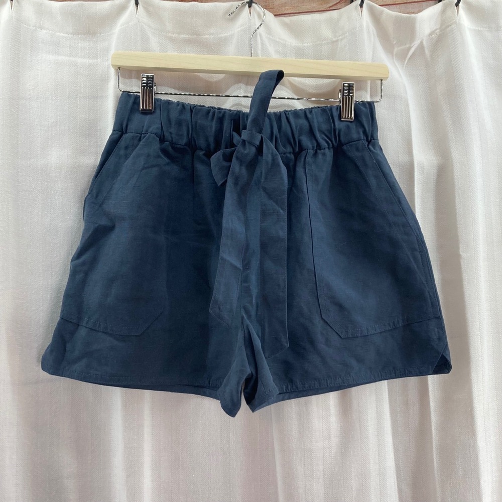 Club Monaco Womens Paperbag Waist Tie Shorts Navy Blue Size 0